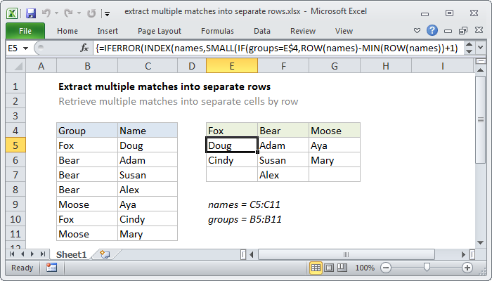 Excel Formula Extract Multiple Matches Into Separate Rows Exceljet 1381